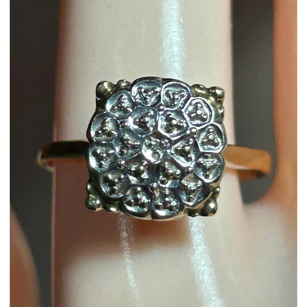 Vintage 10k yellow gold white gold center diamond cluster cocktail ring SZ10
